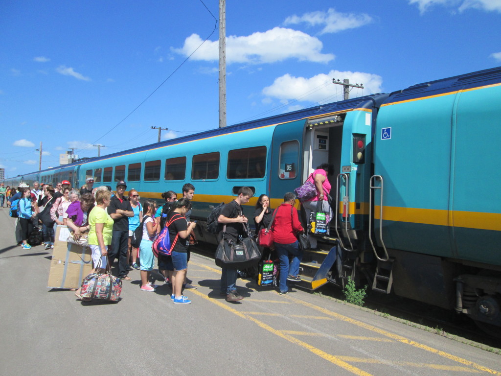 passengers boarding VIA Rail train at Moncton