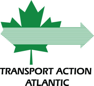 The Transport Action Atlantic logo, a green maple leaf with a right facing arrow